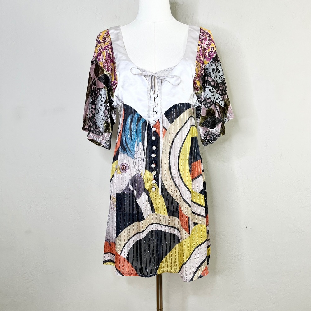 Vintage Custo Barcelona Tunic Dress Abstract Button Front Mixed‎ Media Small